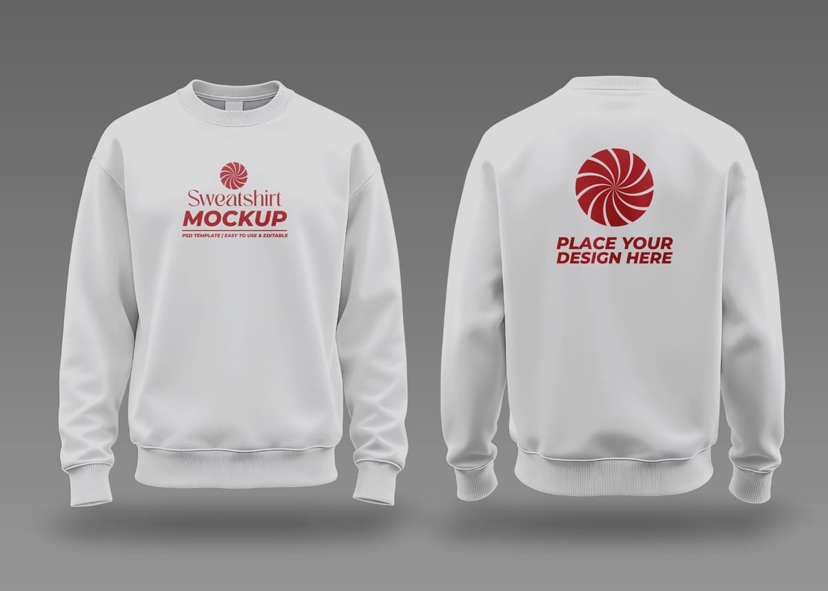 Oq kozok maketi old orqa ko'rinish | White sweatshirt mockup front back view
