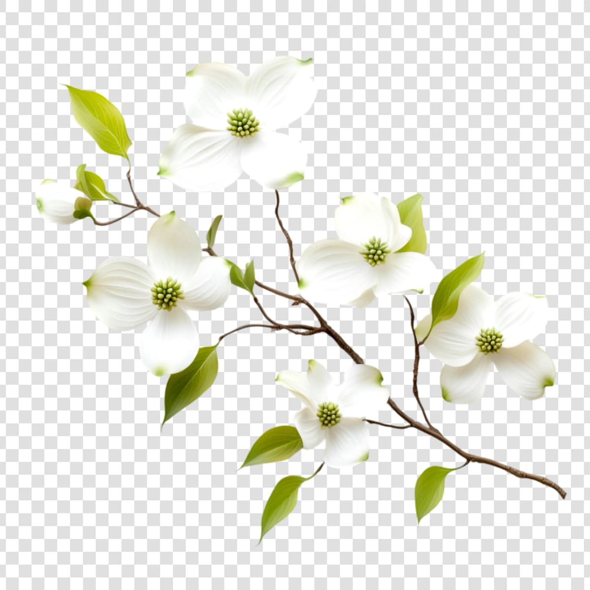 Nozik shoxli oq dogwood gullari shaffof fon | Delicate branch white dogwood blossoms flower transparent background