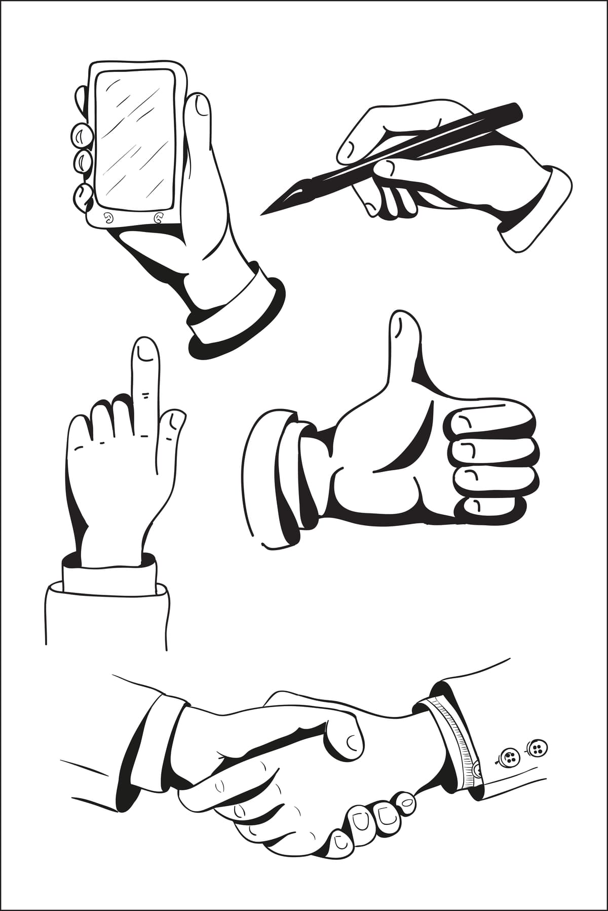Qo'lda chizilgan qo'llar vektor tasvirini o'rnating | Set hand drawn hands vector illustration