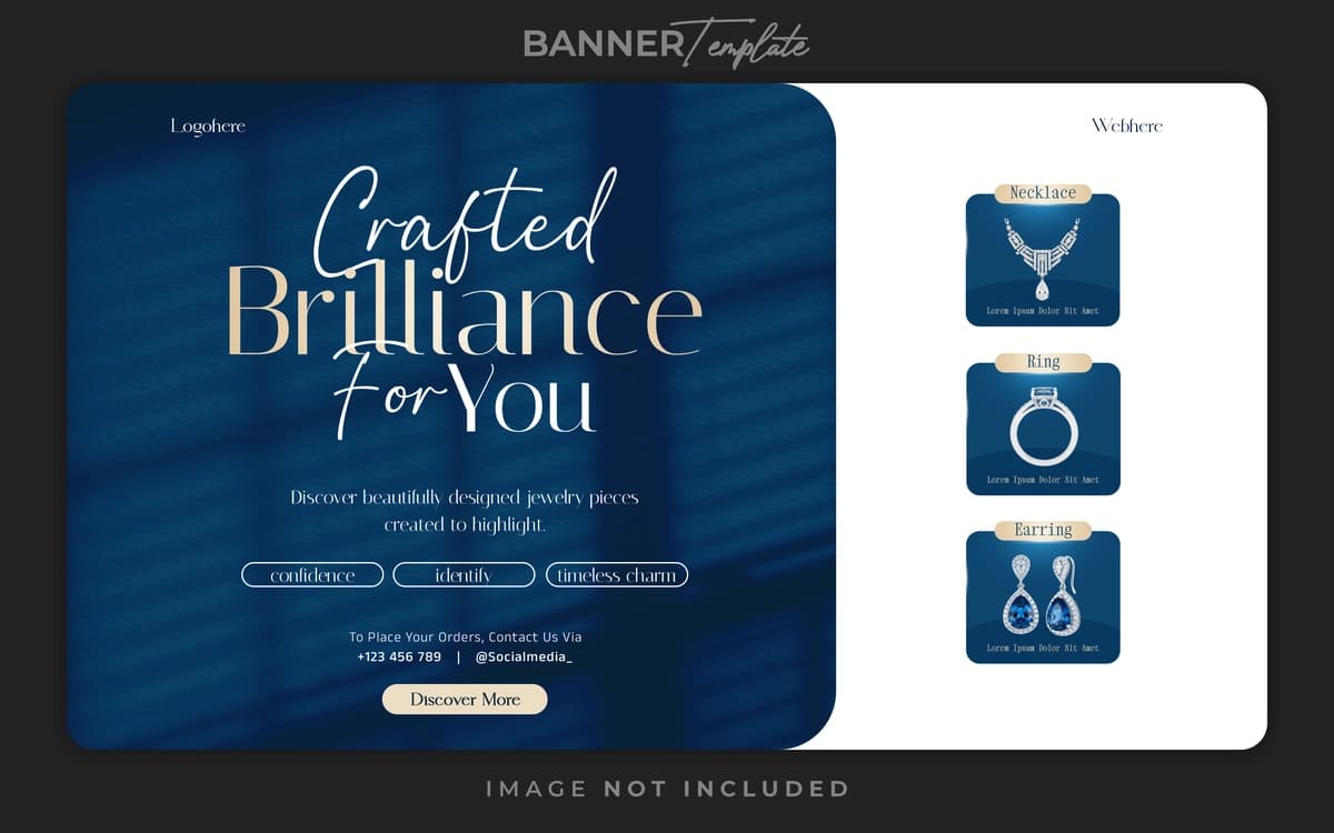 Nafis hashamatli zargarlik buyumlari ijtimoiy media veb-banner shablonlari professional | Elegant luxury jewelry social media web banner template professional