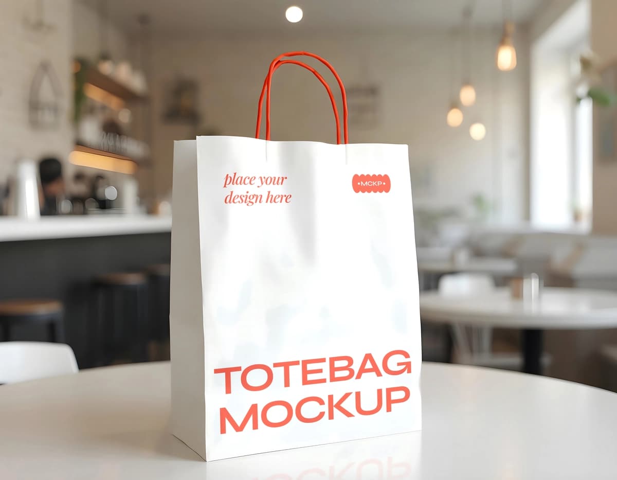 Qog'oz sumka restorani brendining maketi | Paper bag restaurant branding mockup
