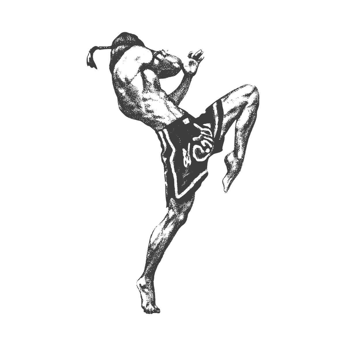 Muay tay jangchisi kuchli retro fotokopiya effektini bajarmoqda | Muay thai fighter executing powerful high kick retro photocopy effect