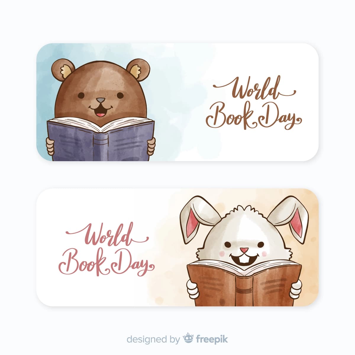 Akvarel bo'yicha Jahon kitob kuni bannerlari | Watercolor world book day banners