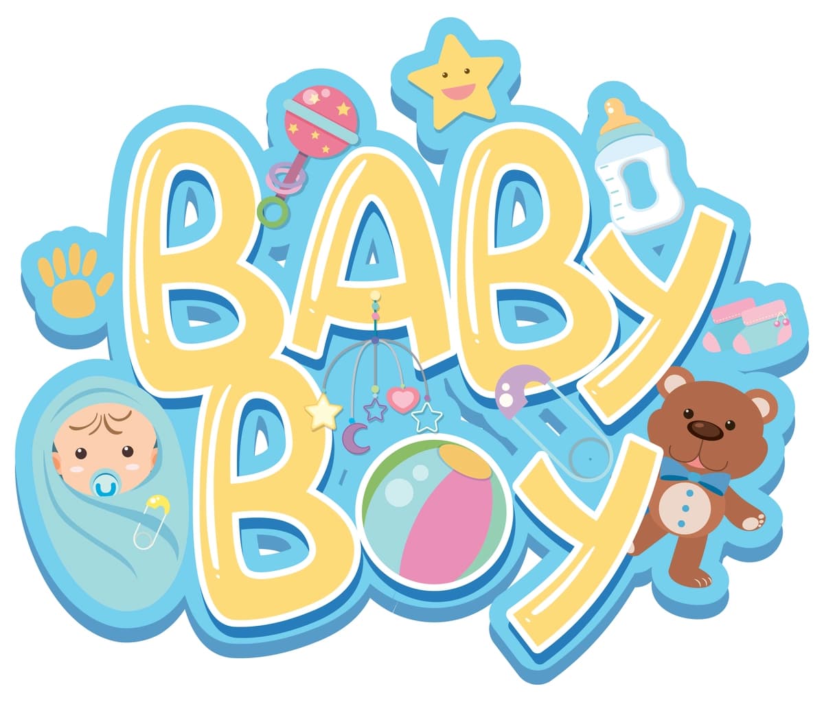 Shrift dizayni so'zi chaqaloq o'yinchoqlari bilan chaqaloq | Font design word baby boy with baby toys