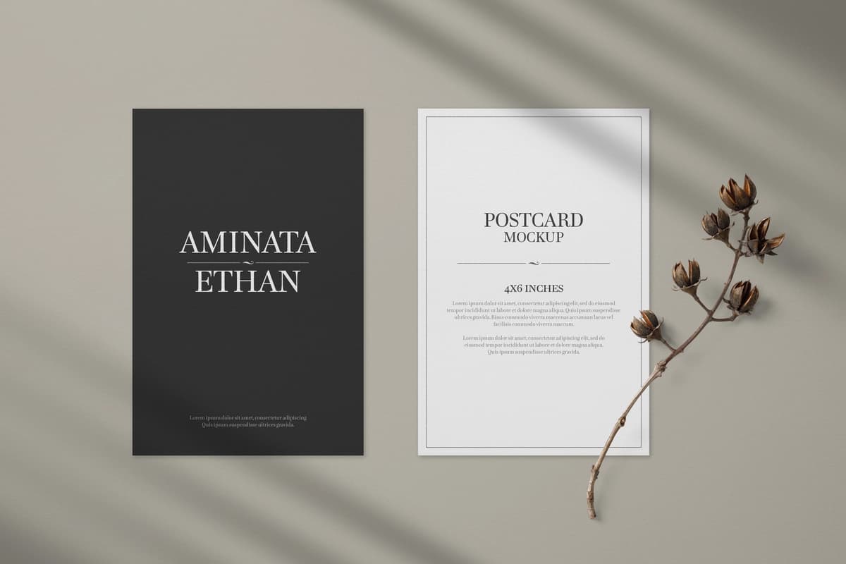 Pochta kartasi taklifnomasi maketi shabloni | Postcard invitation card mockup template