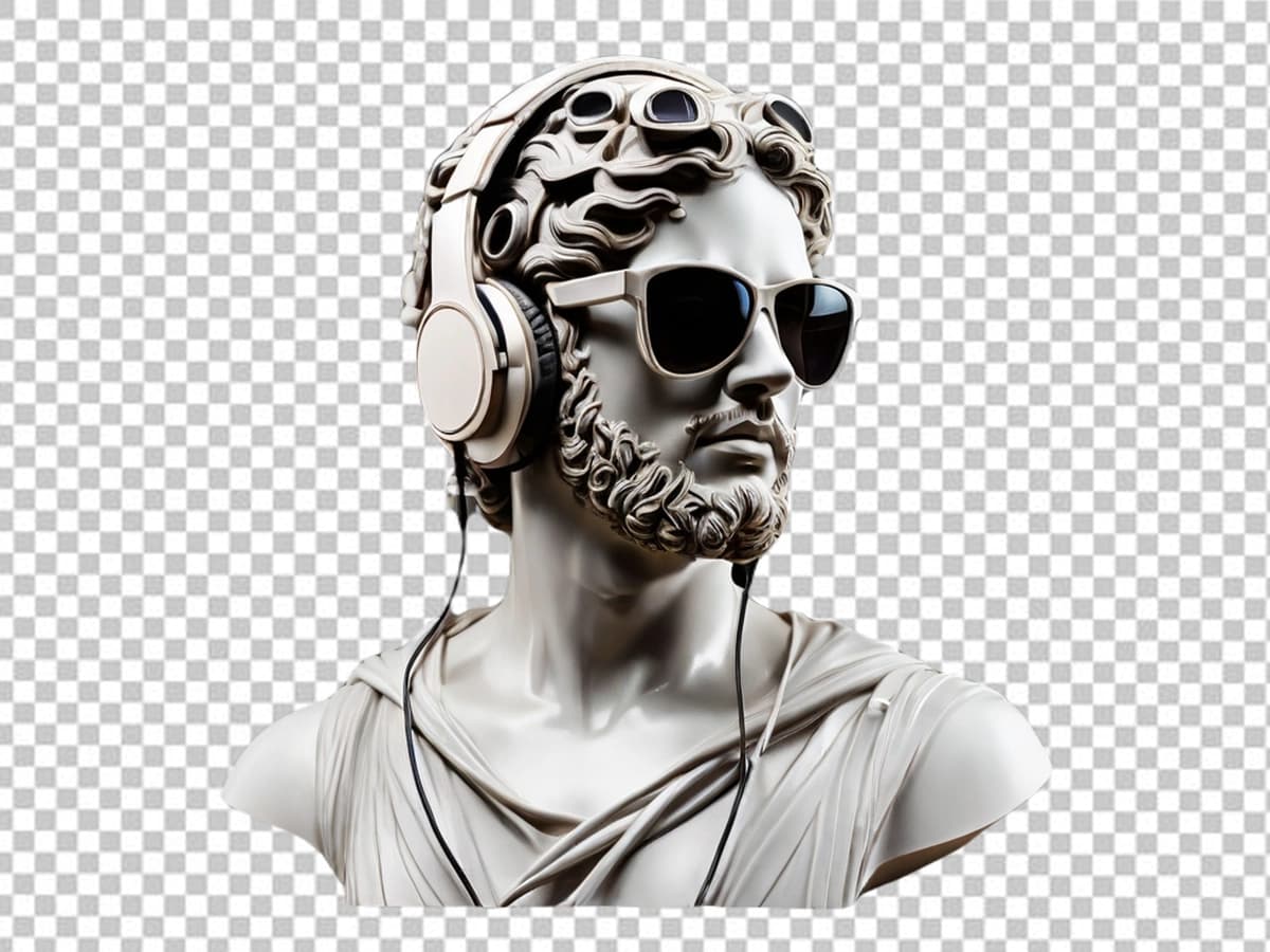 Eshitish vositasi taqqan Psd qadimgi yunon haykali | Psd ancient greek sculpture wearing headphone