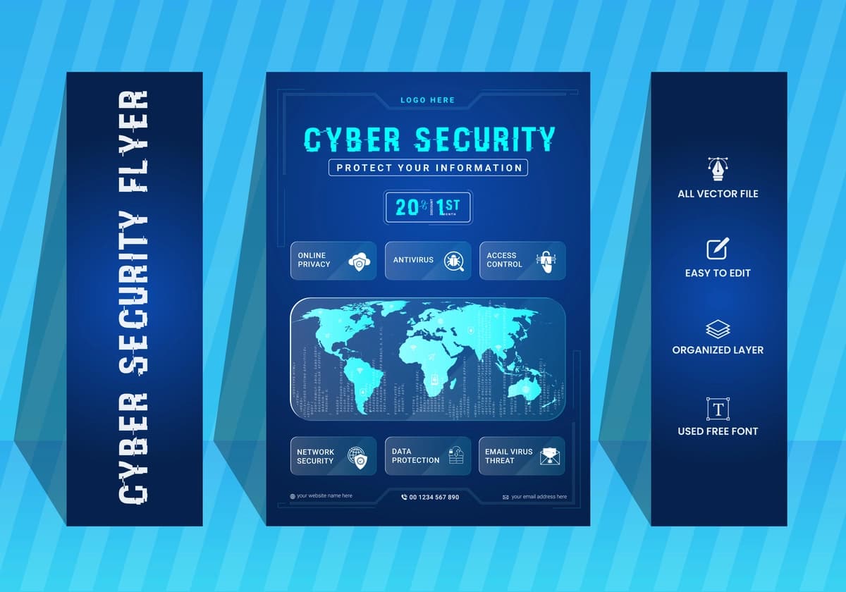Vertikal gradientli kiberxavfsizlik varaqasi shablonining dizayni | Vertical gradient cyber security flyer template design