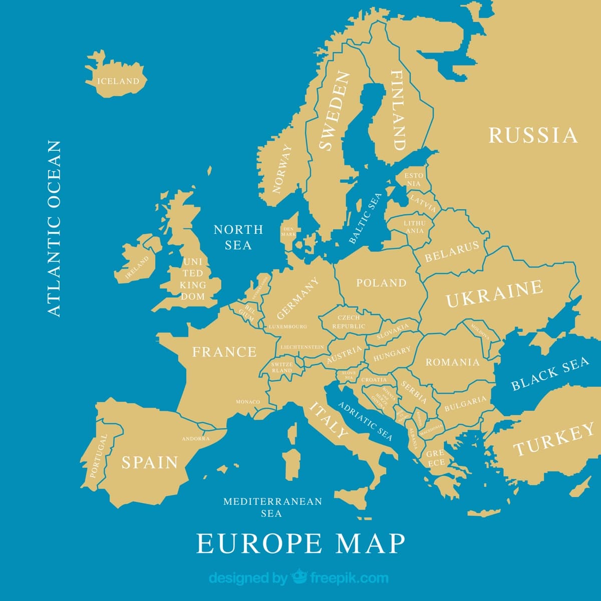 Yassi uslubdagi ranglar bilan Yevropa xaritasi | Map europe with colors flat style