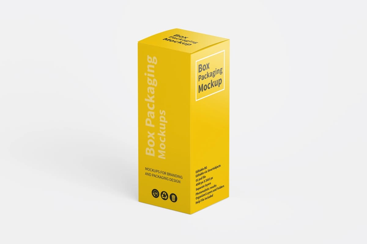 Vertikal quti qadoqlash maketi | Vertical box packaging mockup