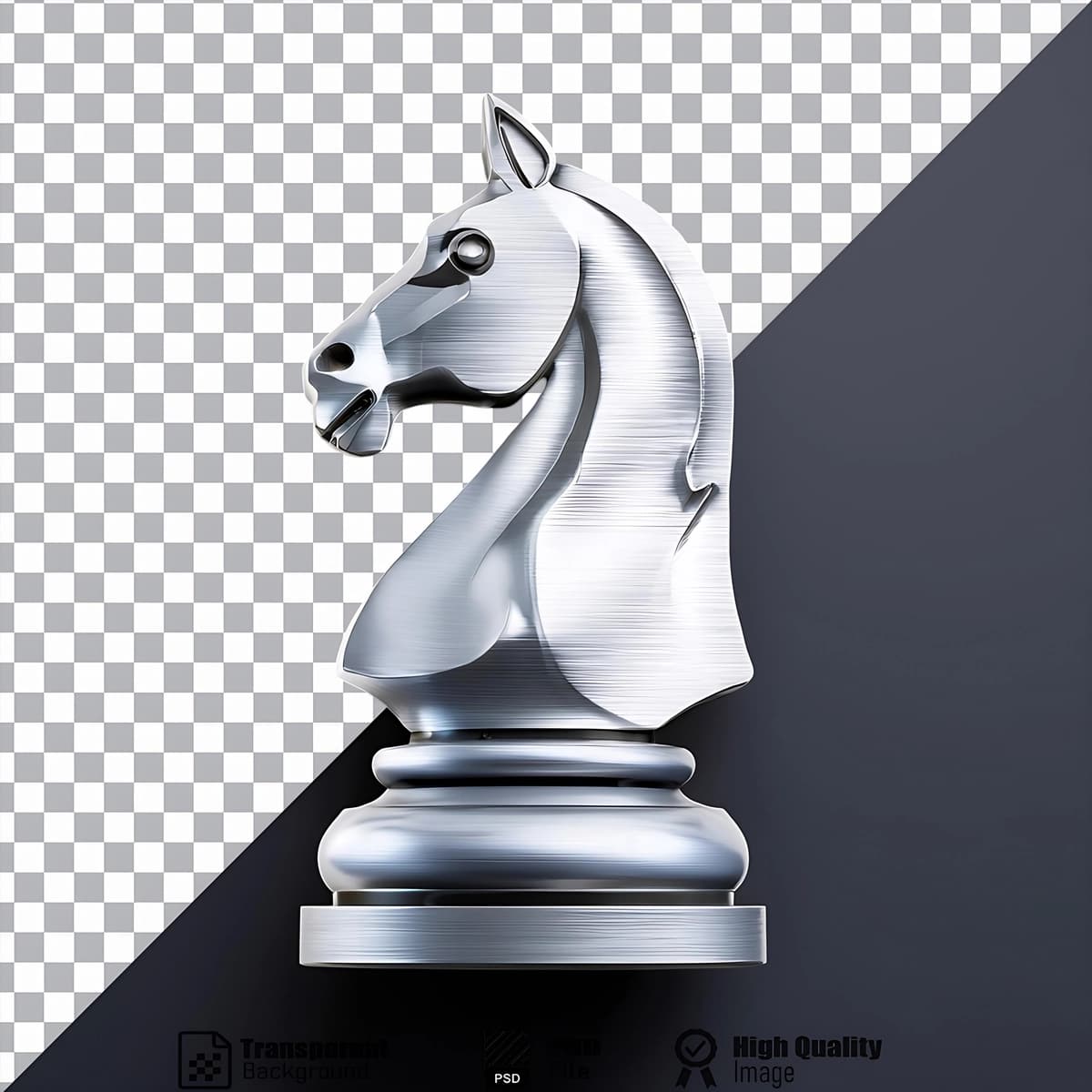 Nafis kumush ritsar shaxmat donasi belgisi belgisi | Sleek silver knight chess piece symbol icon