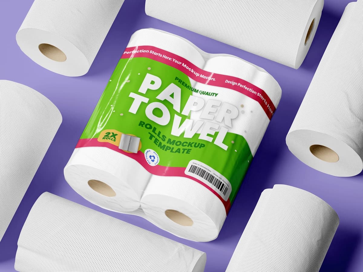 Qog'oz sochiq rulonlarining maketi | Paper towel rolls mockup