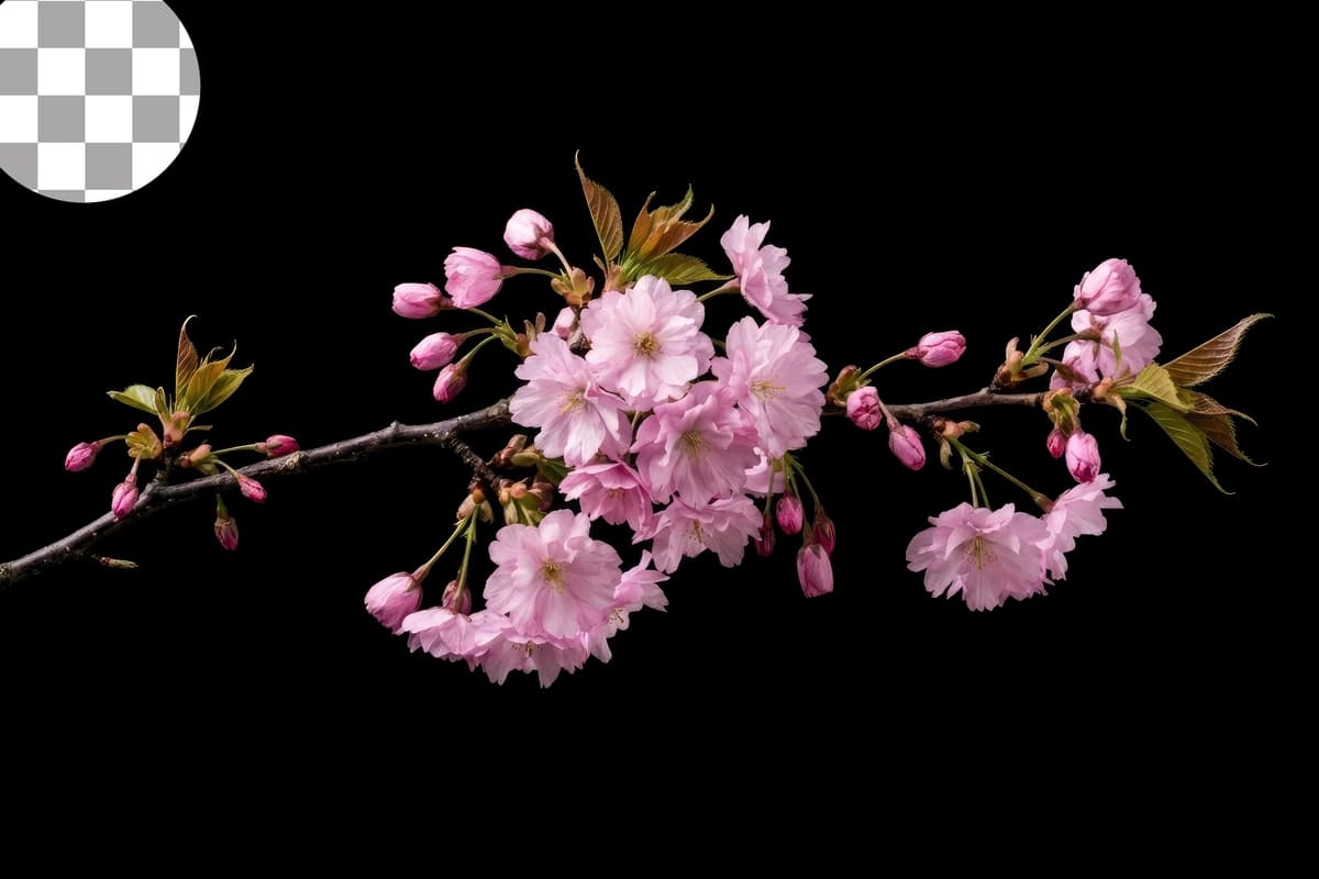 Pushti olcha gul shoxi qora fon | Pink cherry blossom branch black background