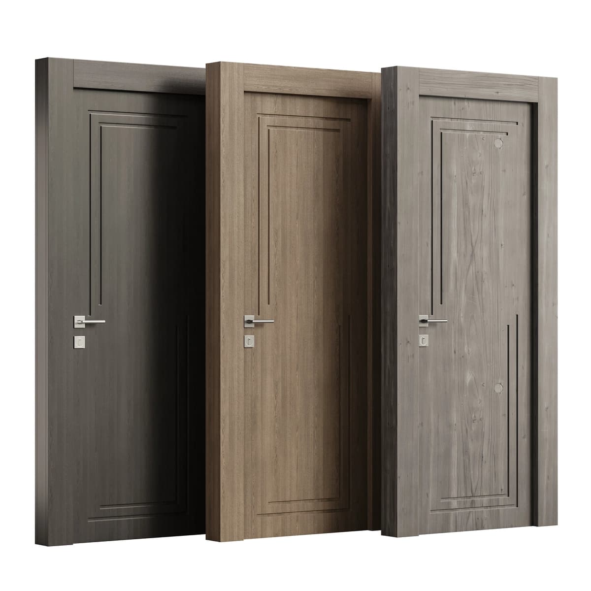 Turli xil yog'och rangli uchta eshik | Three doors with different wood grain color