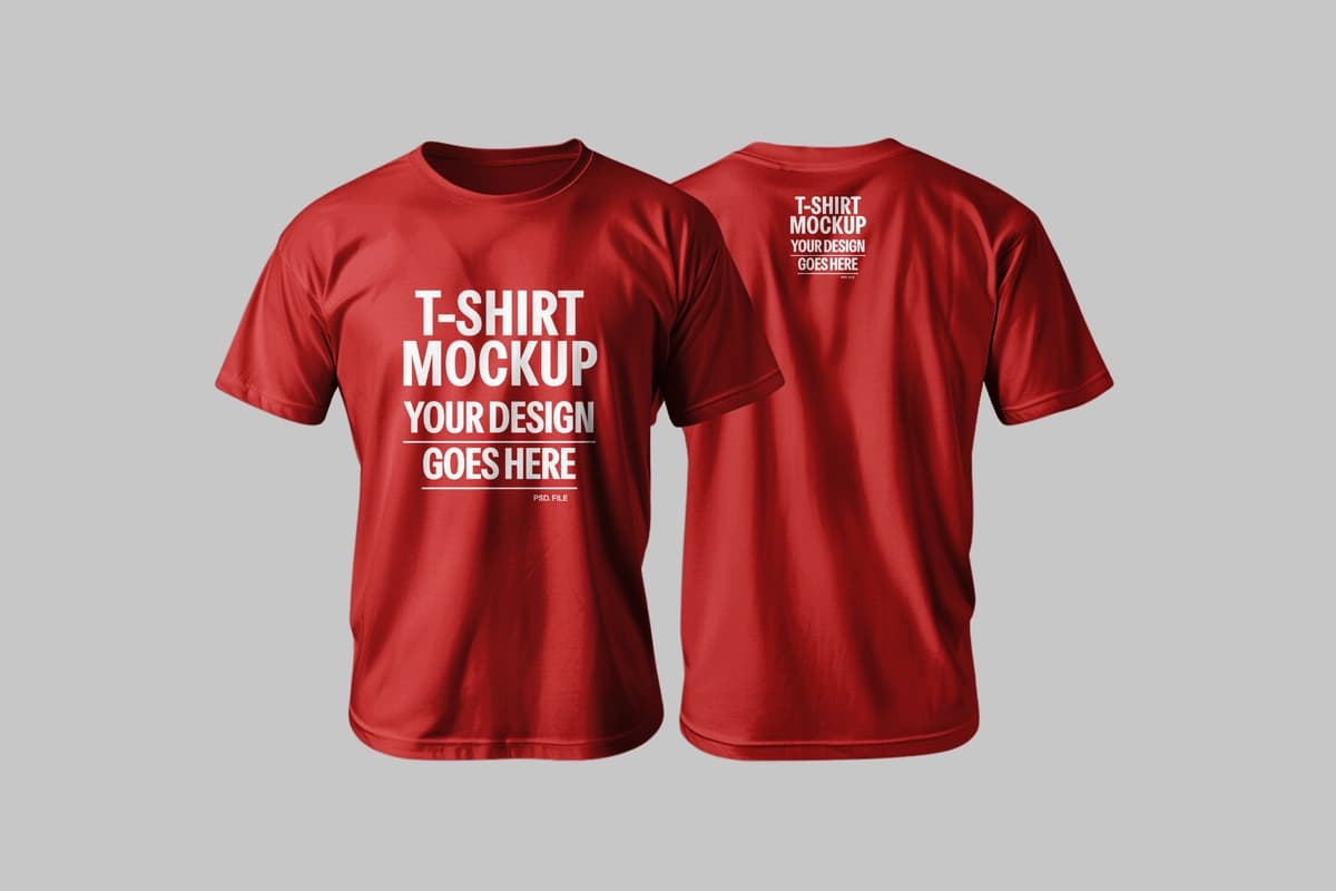 Qizil futbolka maketining old va orqa ko'rinishi | Red t shirt mockup front back view