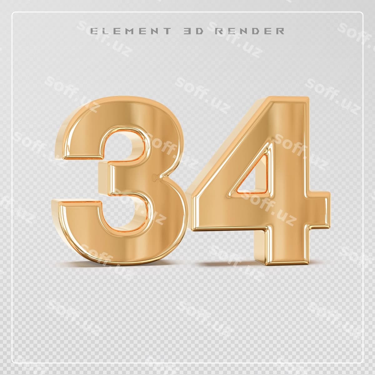 34 soni oltin 3d render | 34 number golden 3d render