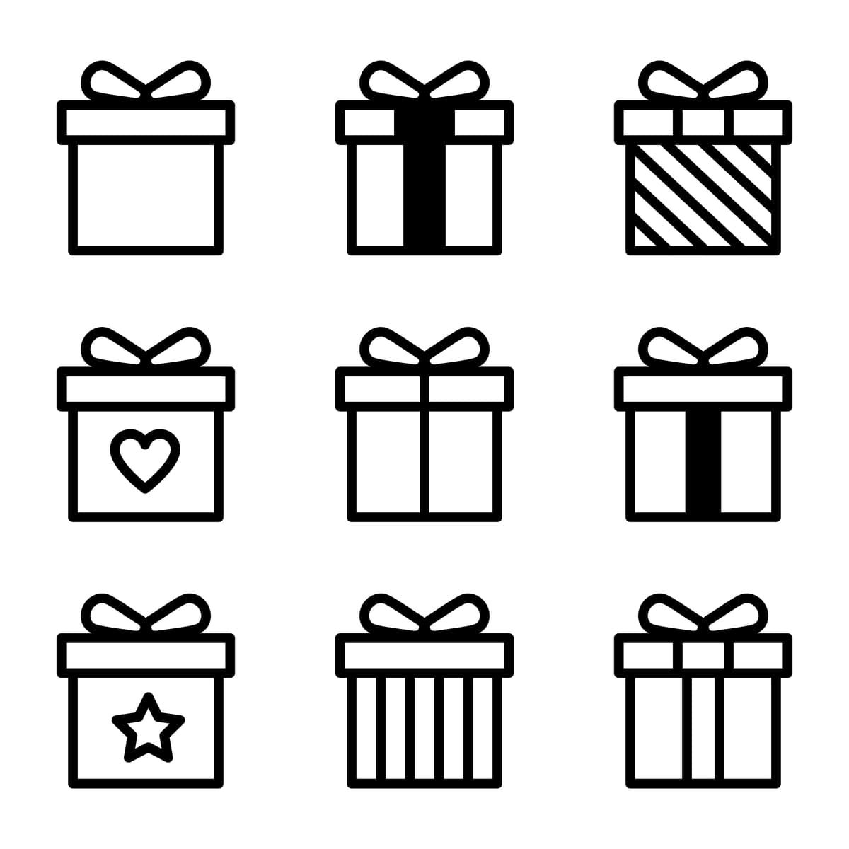 Sovg'a qutisi belgisi to'plami sovg'a qutisi belgilari chiziq uslubidagi vektor tasviri | Gift box icon set gift box signs line style vector illustration