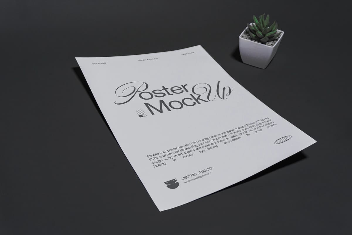 Minimalist studiya sahnasi fonida A4 plakat maketi | A4 poster mockup with minimalist studio scene background