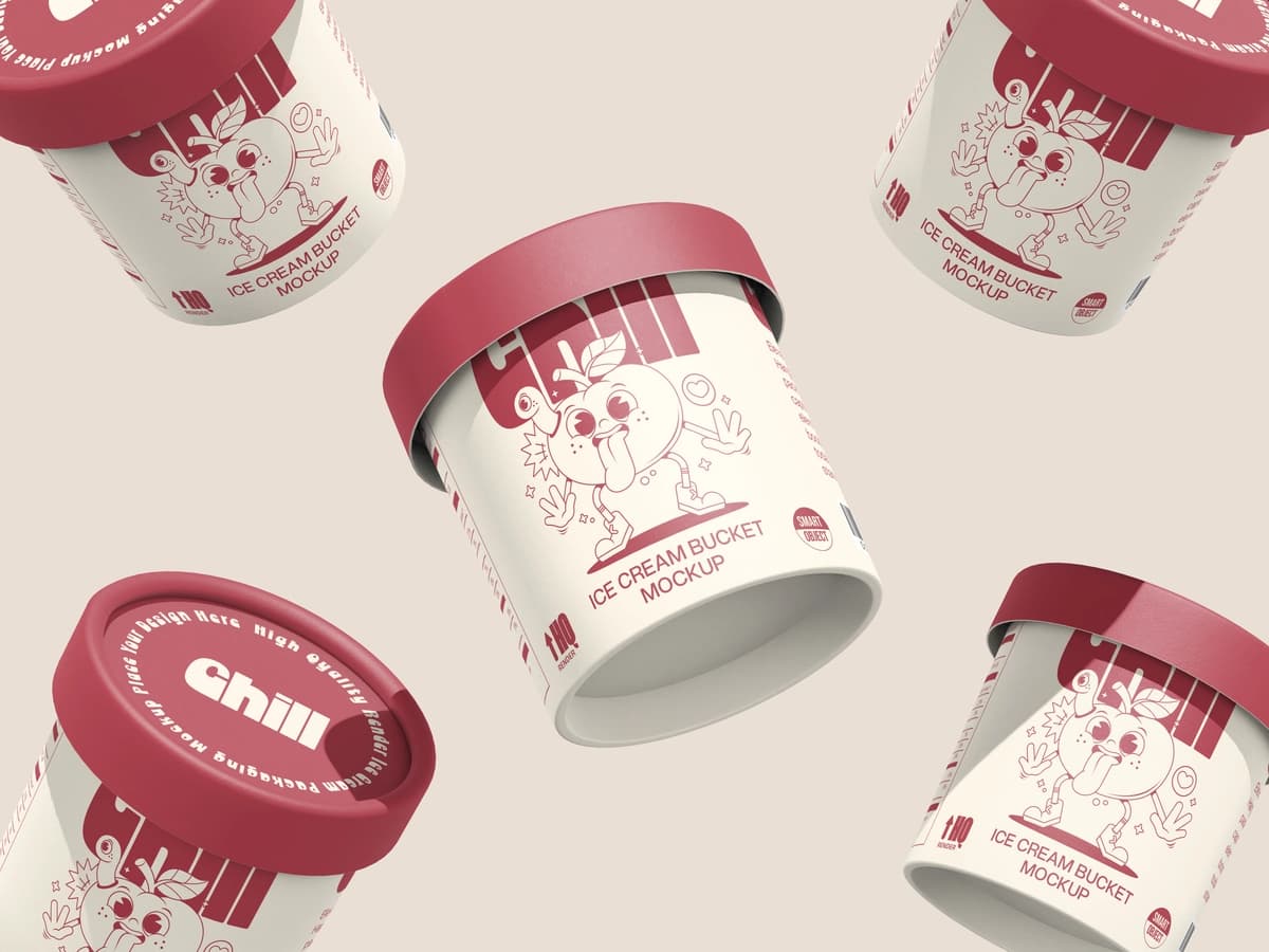 Haqiqiy muzqaymoq chelak maketi 3D | Realistic ice cream bucket mockup 3d
