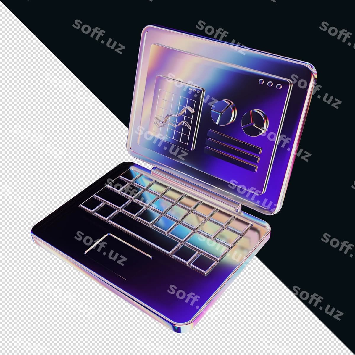 3d hrom effekti noutbuk kompyutiri | 3d chrome effect laptop computer
