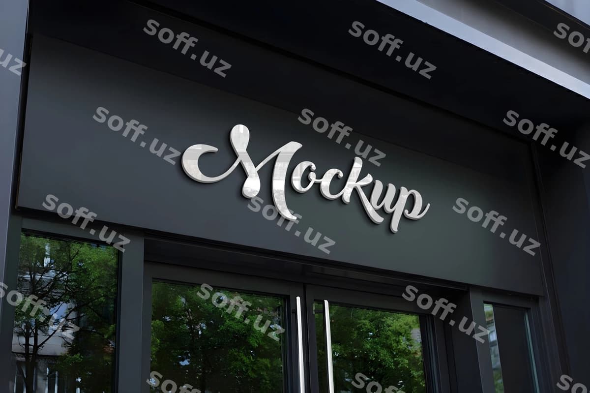 3d old logotip namuna zamonaviy fassad belgi | 3d front logo mockup modern facade sign