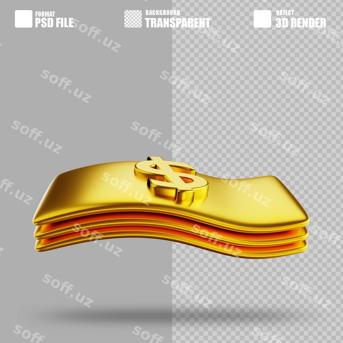 3D rasm oltin qog'oz pul | 3d illustration golden paper money