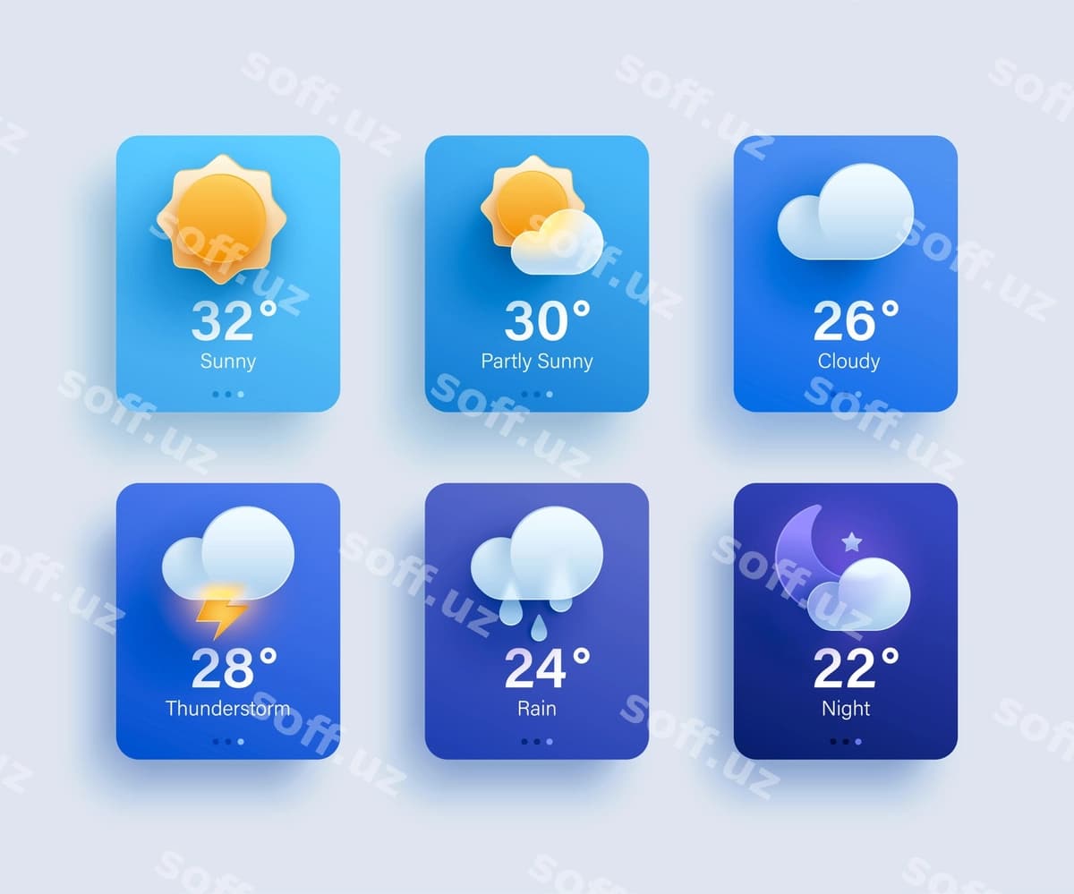 3D ob-havo prognozi ikon to'plami | 3d weather forecast icon set