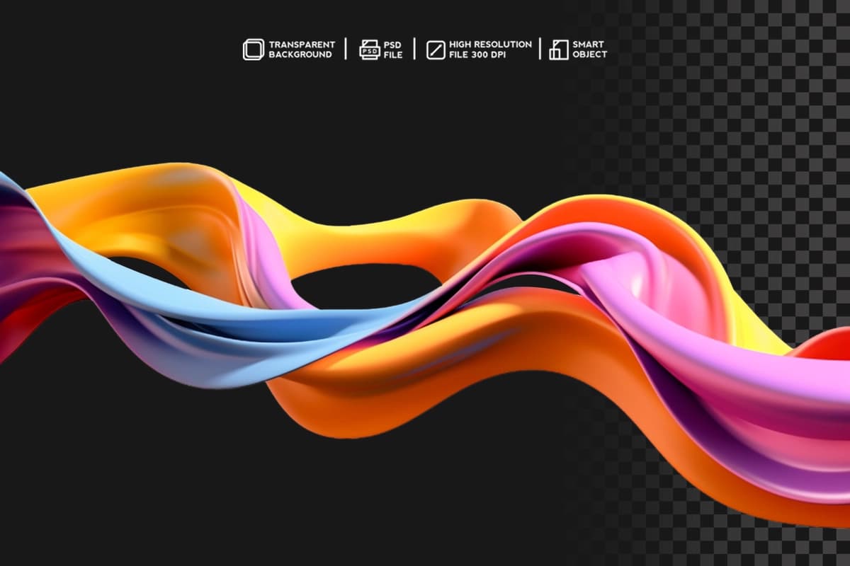 Mavhum rang-barang 3D suyuqlik dizayni fonsiz oqim chuqurligi bilan | Abstract colorful 3d fluid design with fluidity depth without background