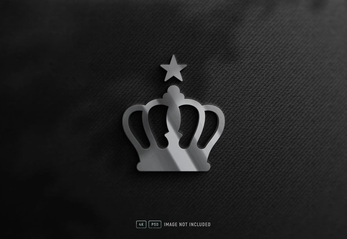 Hashamatli 3D metall logotip maketi teksturali qora mato | Luxury 3d metal logo mockup textured black fabric
