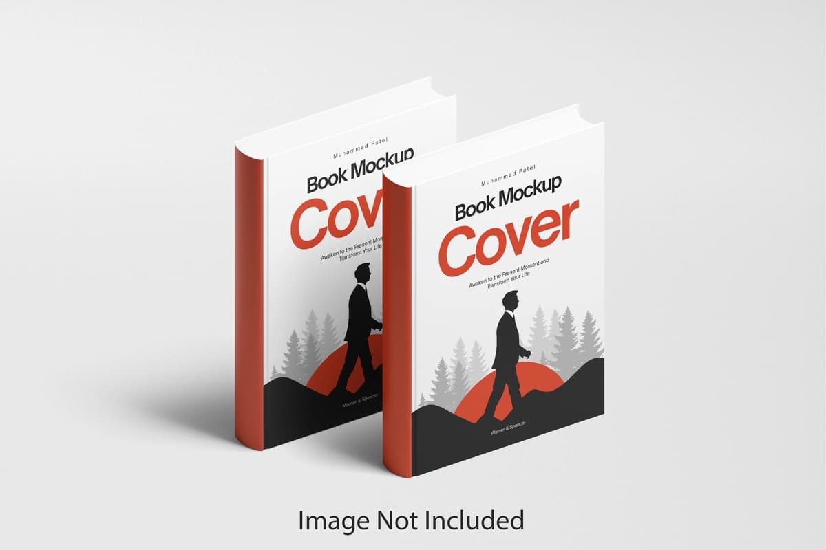 Inson silueti quyosh botishi bilan kitob maketi | Book mockup with person silhouette sunset