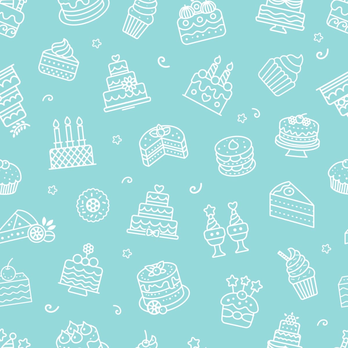 Turkuaz fonida choksiz tort naqshli vektor tasviri | Seamless cake pattern turquoise background vector illustration