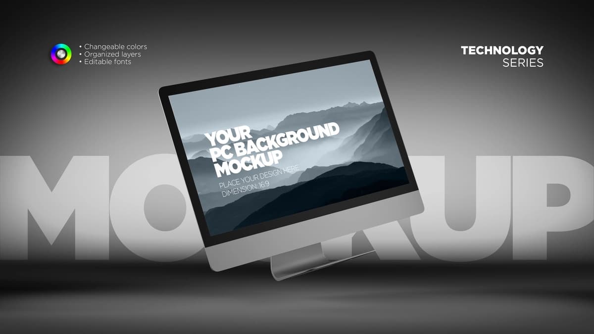 Uchar kompyuter ekrani maketi | Flying computer screen mockup