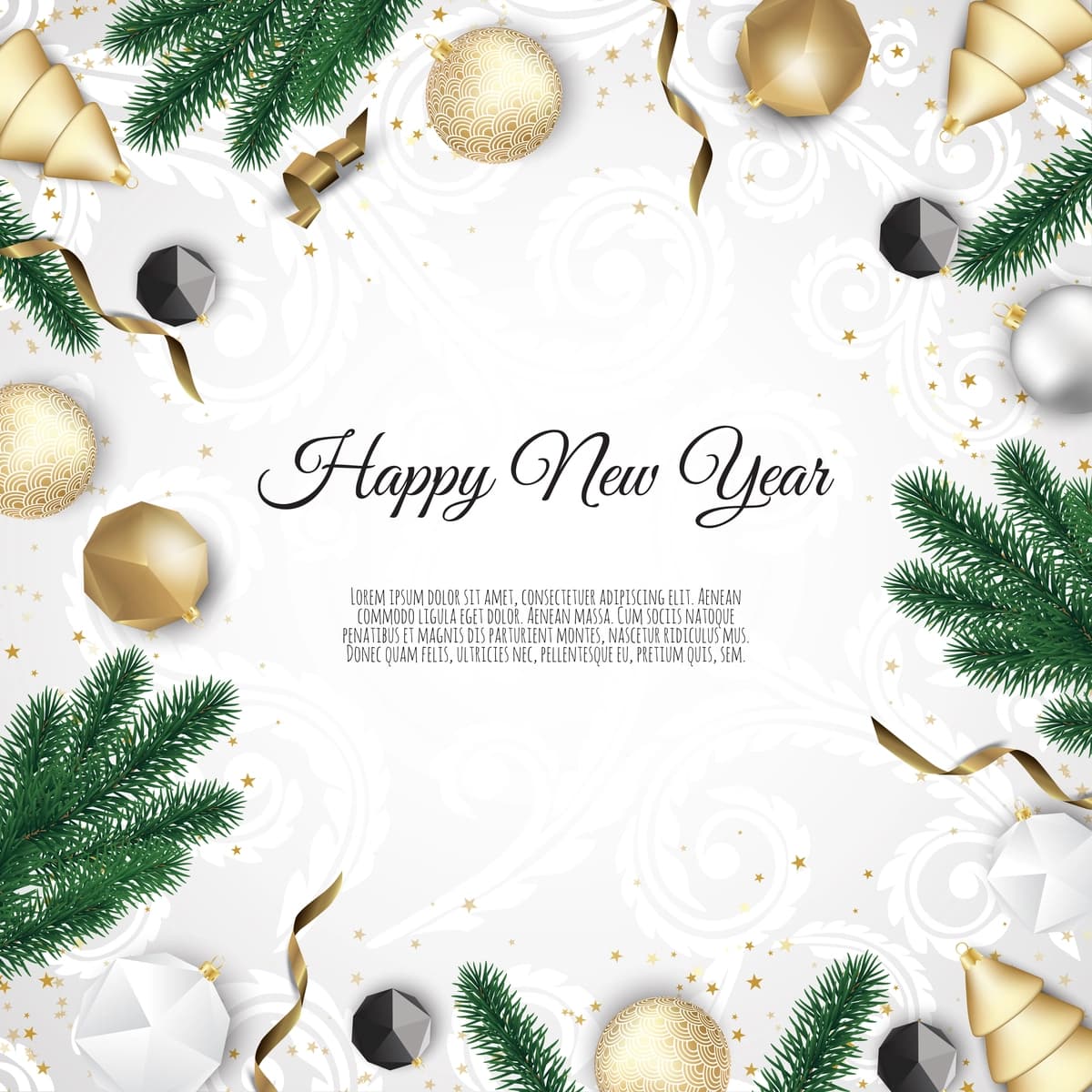 Rojdestvo daraxti shoxlari bilan banner oltin yulduzlar Rojdestvo sharlari bo'sh joy | Banner with christmas tree branches gold stars christmas balls space