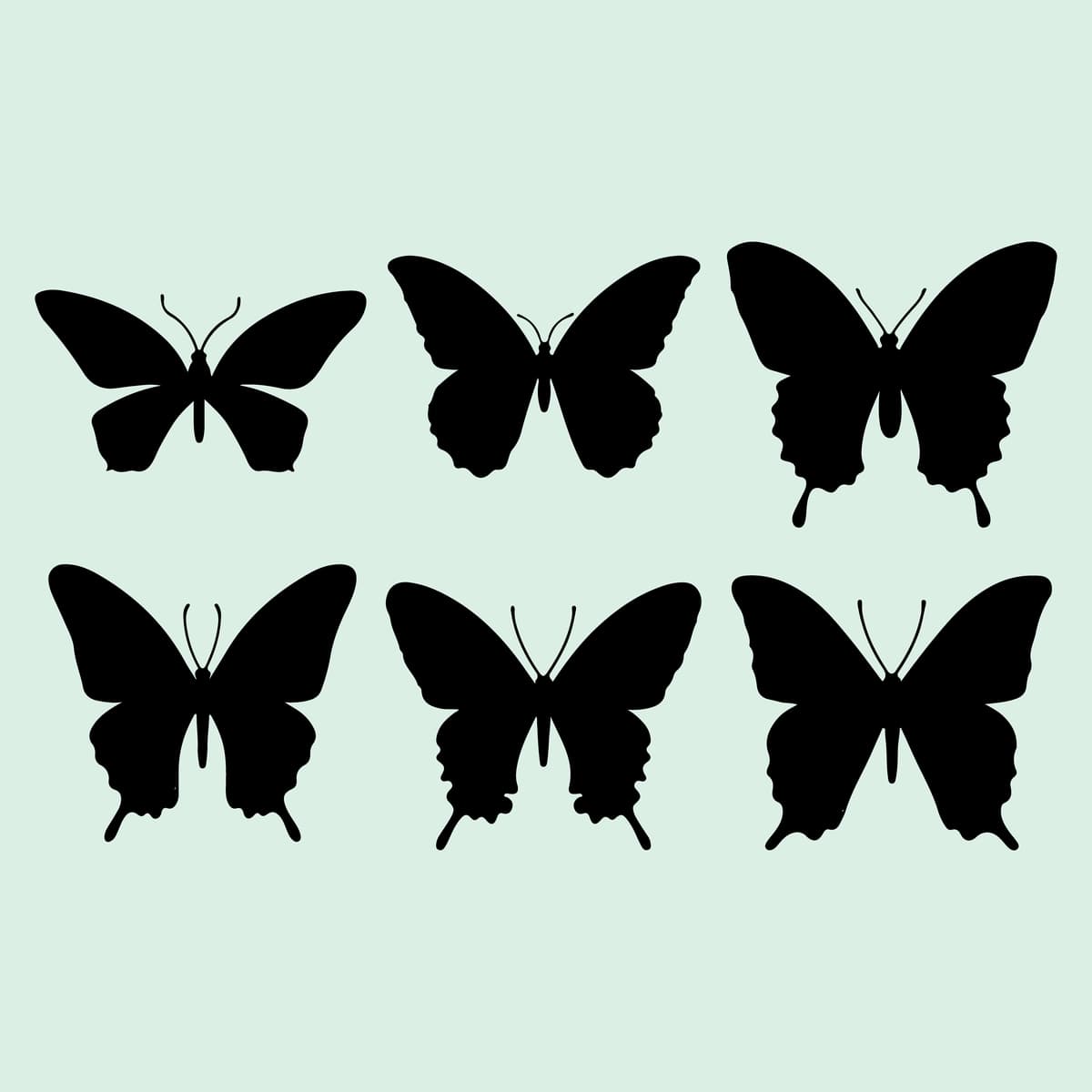 Kapalak qora silueti turli xil uchuvchi kapalaklarni o'rnatdi | Butterfly black silhouette set different types flying butterfly