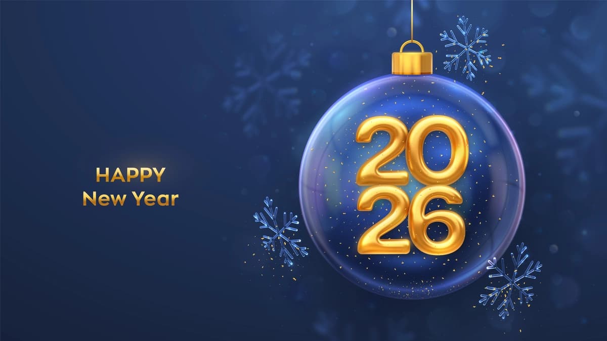 Yangi yilingiz bilan 2026 oltin metall 2026 raqamlari shaffof ichida | Happy new year 2026 golden metallic 2026 numbers inside transparent