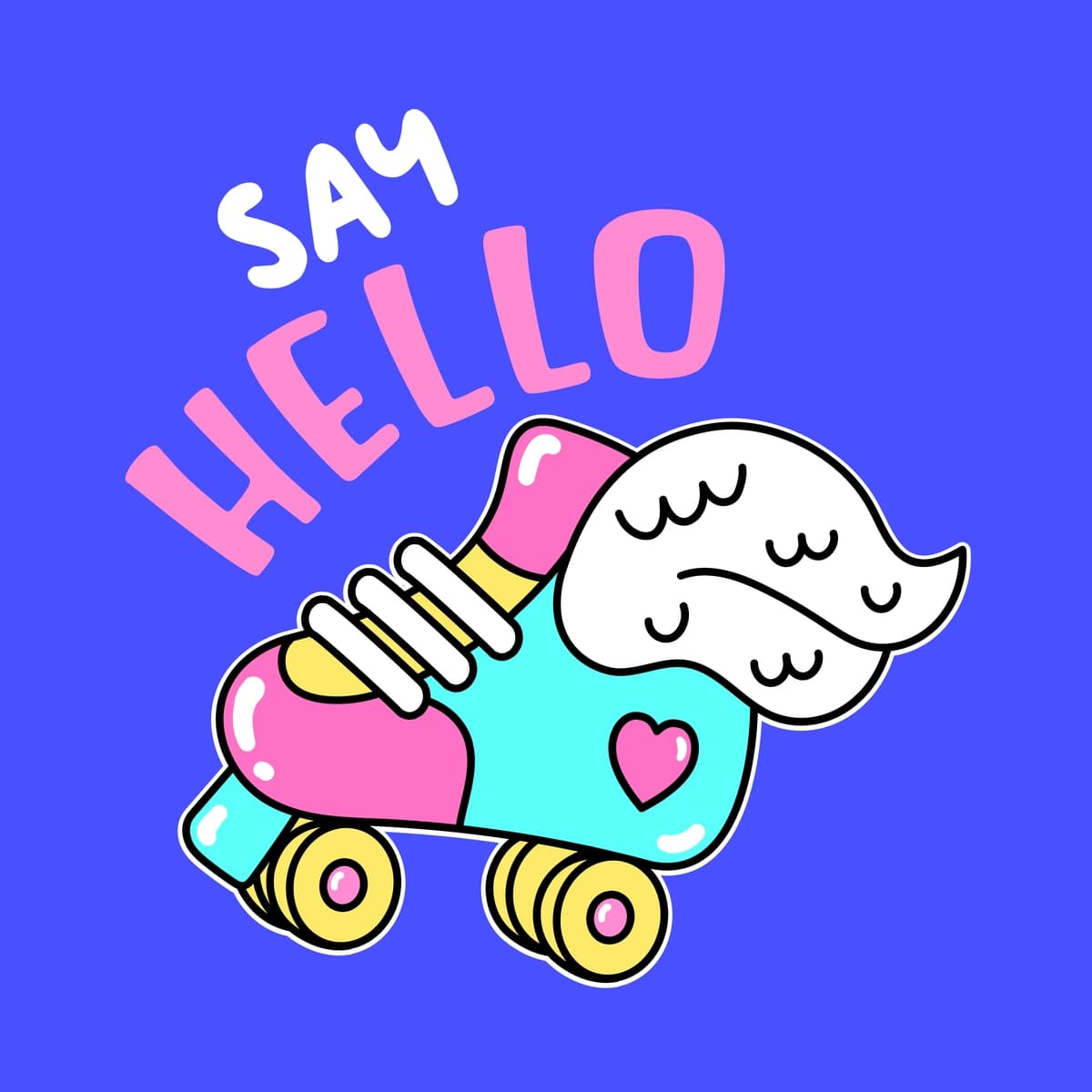 Qanotli konkida salom ayting | Say hello text with roller skate with wings