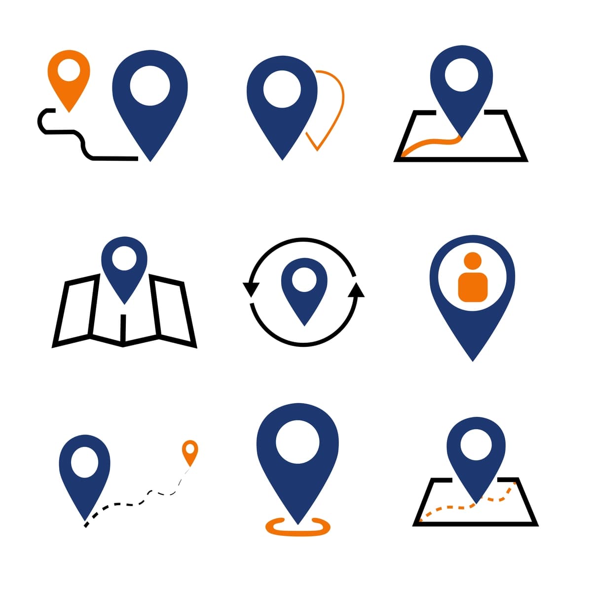 Xarita PIN navigatsiya piktogrammalari tekis uslubni o'rnatadi | Map pin navigation icons set flat style