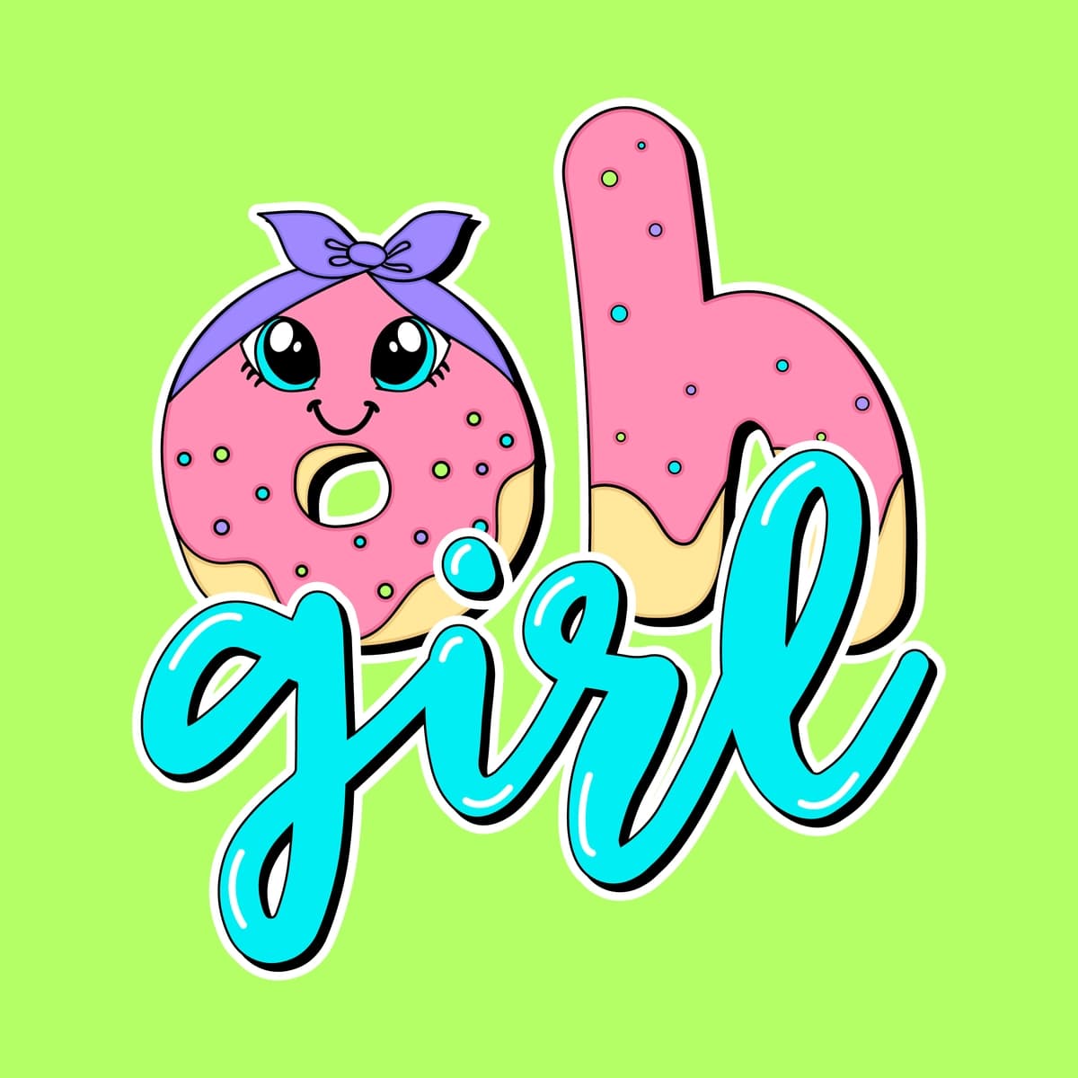 Oh qiz matni yoqimli moda donut xarakterli | Oh girl text with cute fashion donut character