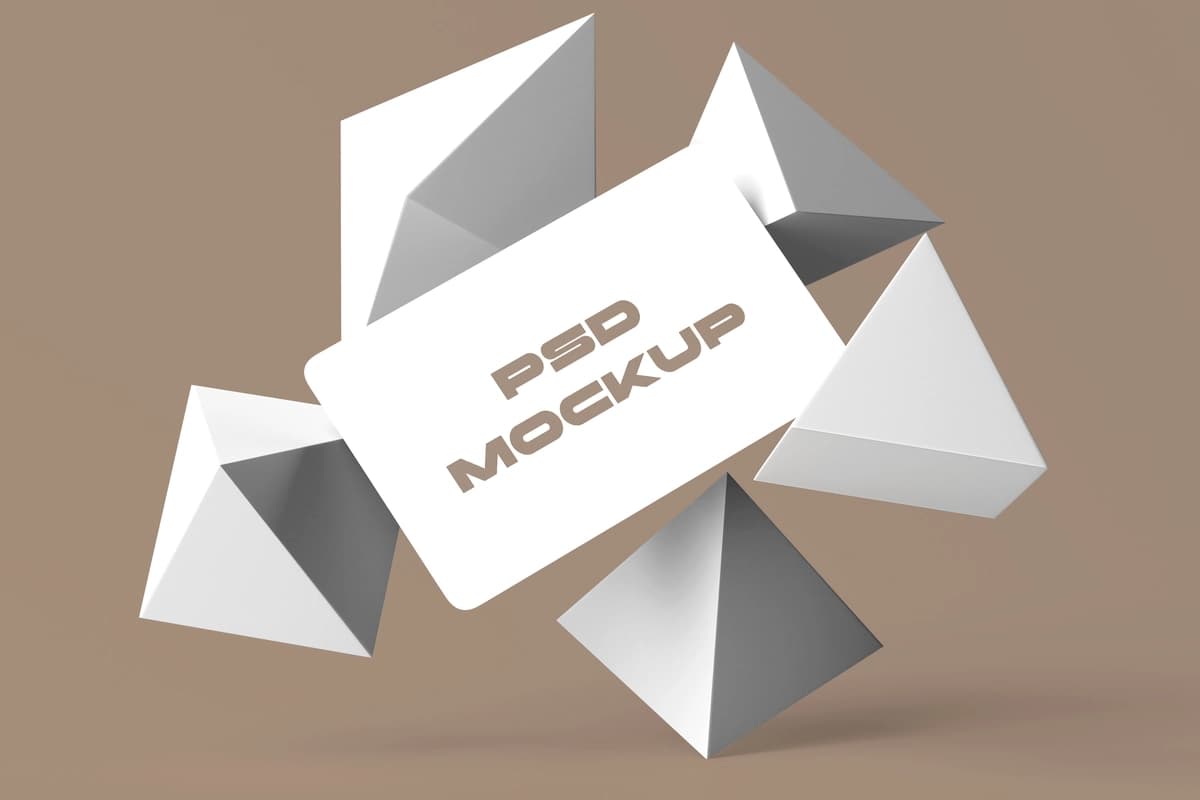 Geometrik shakl maketlari atrofidagi Psd vizitkasi | Psd business card around geometric shape mockup