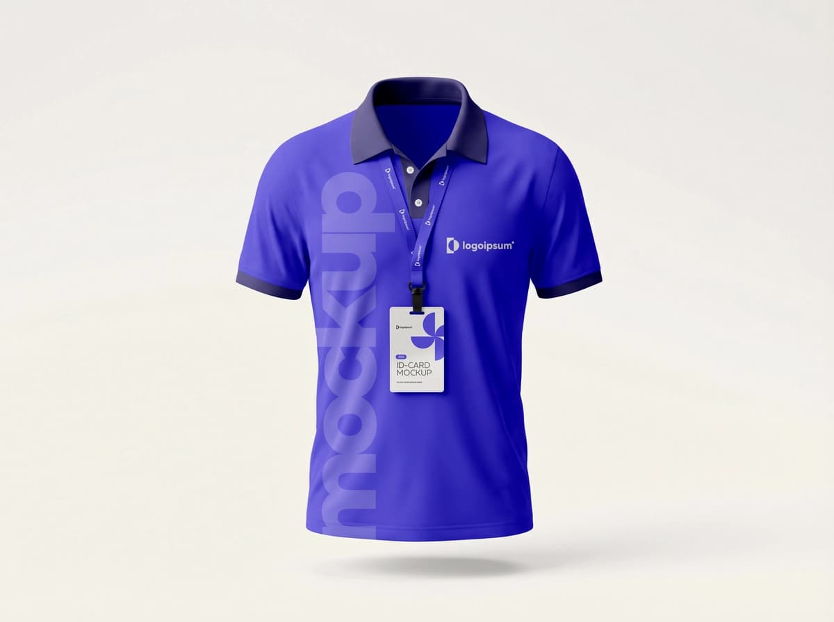 Polo ko'ylak maketi, identifikatori bilan bog'langan | Polo shirt mockup with id card lanyard branding