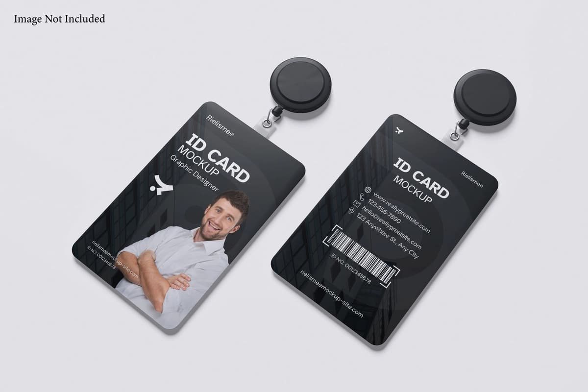 Kulrang fonli ID karta nishoni maketi | Id card badge mockup with grey background