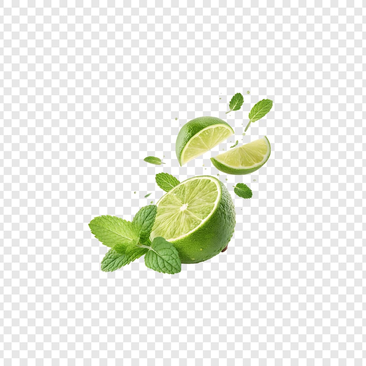Yalpiz barglari bilan yangi laym izolyatsiya qilingan shaffof fon | Fresh lime with mint leaves isolated transparent background