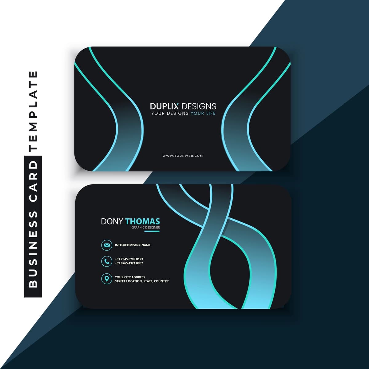 Minimalist ko'k qora biznes karta dizayni | Minimalist blue black business card design