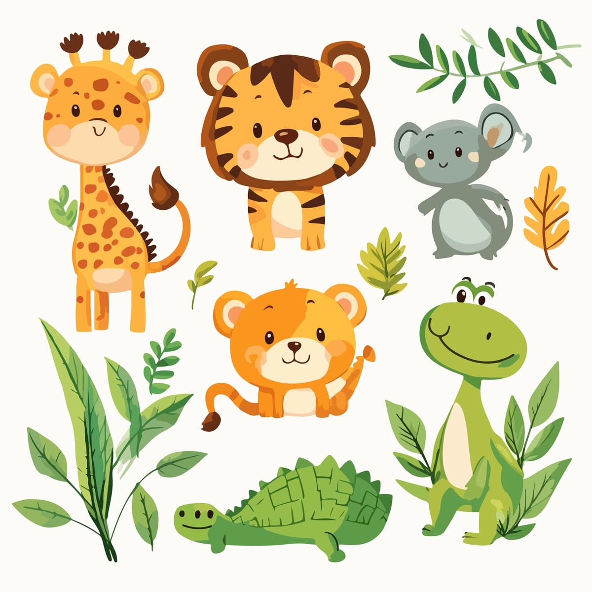 Kulgili safari hayvonlari yoqimli multfilm bolalar hayvonlari tasviri | Funny safari animals cute cartoon kids animal illustration