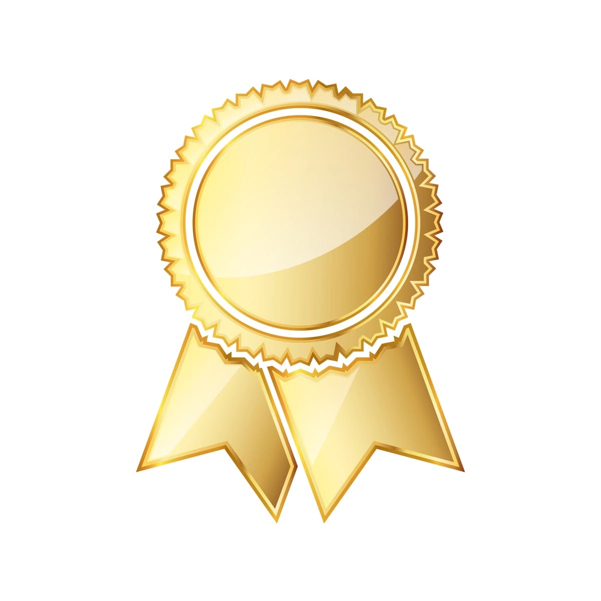 Izolyatsiya qilingan oq tasmali oltin medal belgisi | Golden medal icon with ribbon isolated white