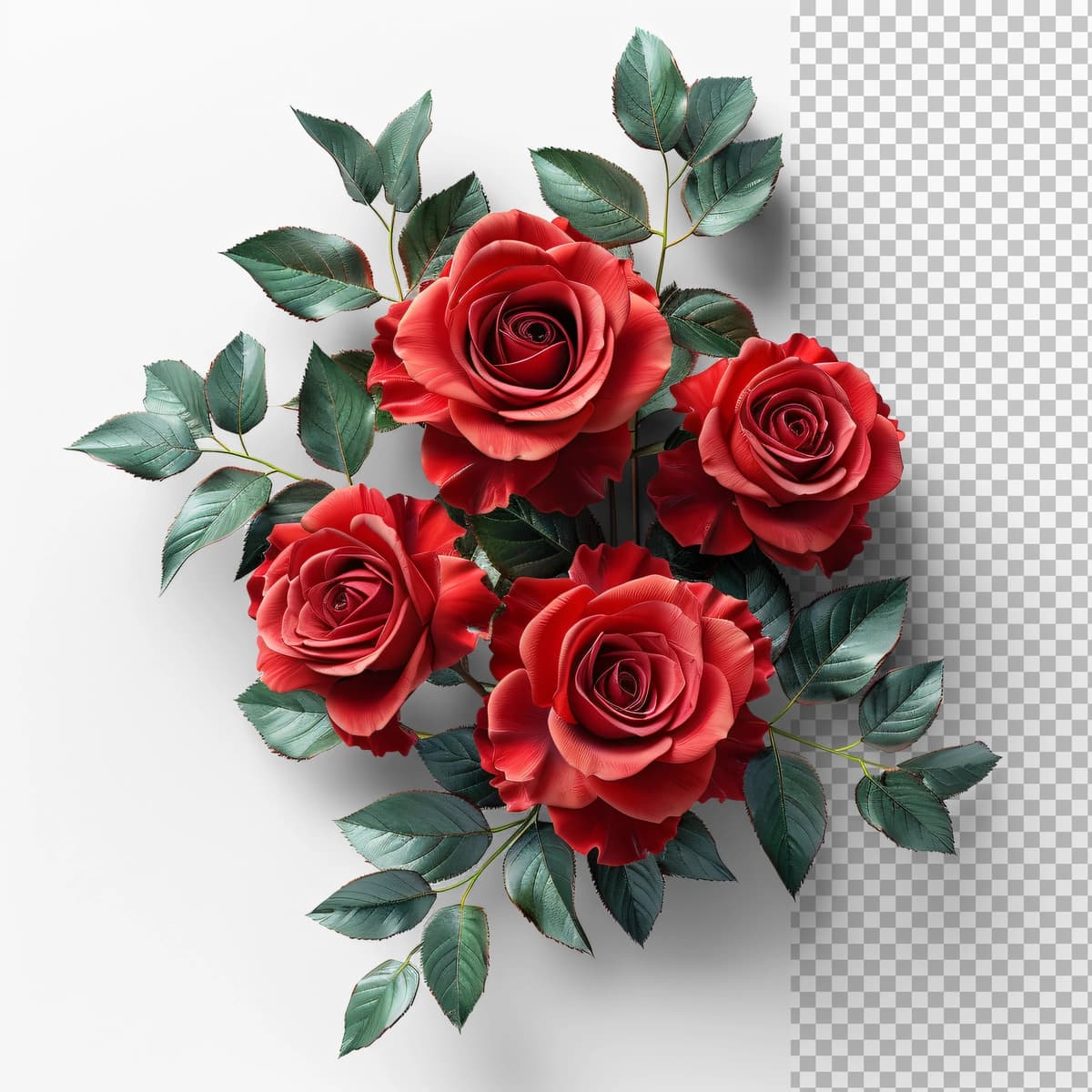 Yashil barglari bilan jonli qizil atirgullar guldastasi | Vibrant red roses bouquet with green foliage
