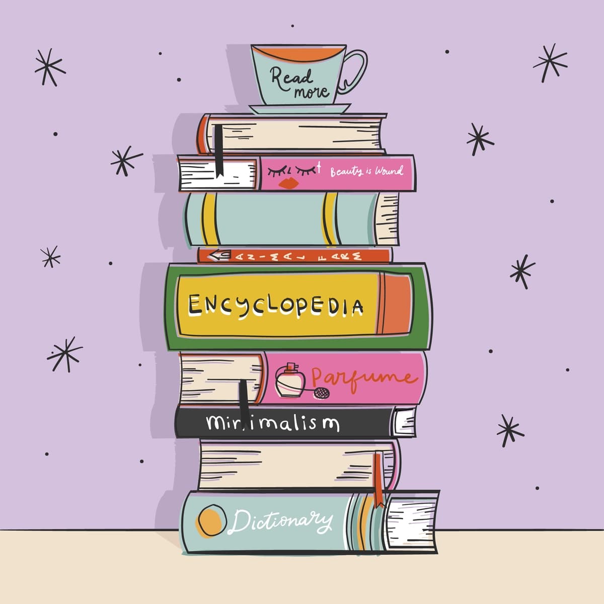 Qo'lda chizilgan kitoblar to'plami tasviri | Hand drawn stack books illustration