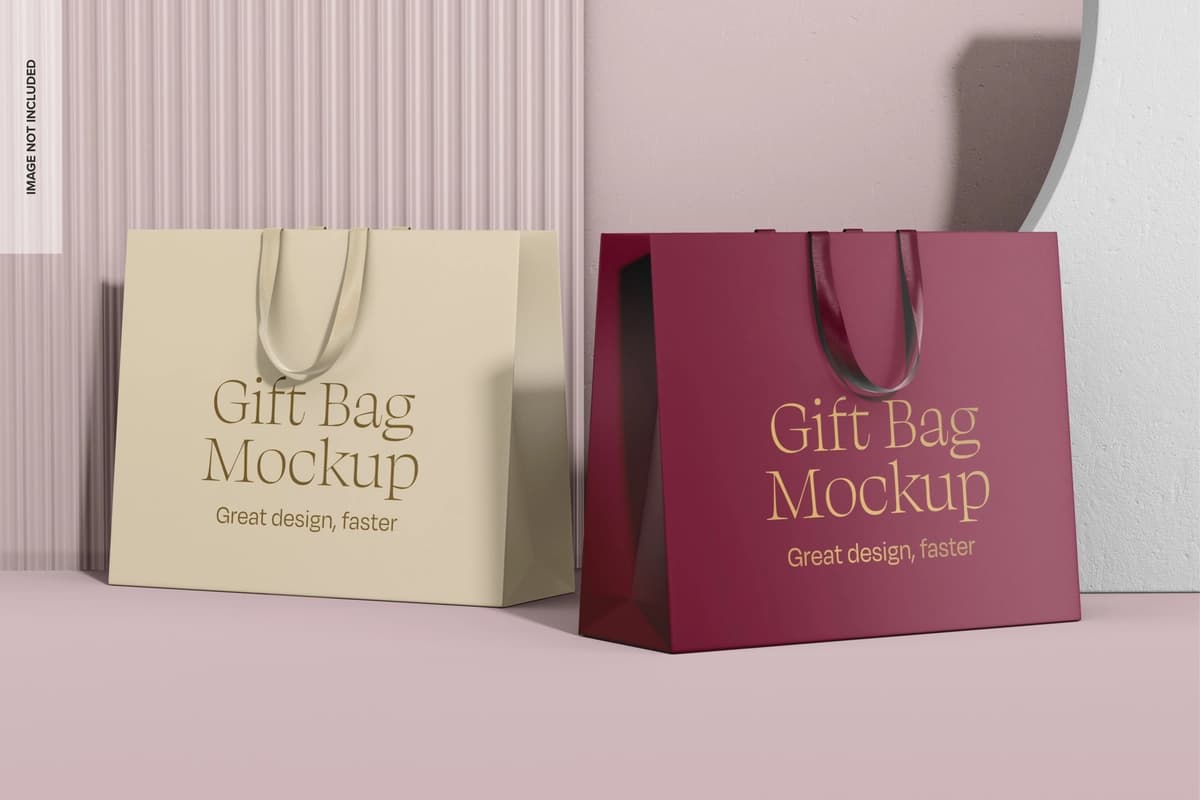 Tutqich maketi bilan nafis sovg'a sumkalari chap o'ng ko'rinishda | Elegant gift bags with handle mockup left right view