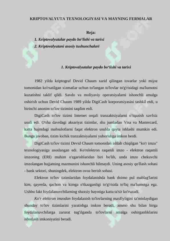 KRIPTOVALYUTA TEXNOLOGIYASI VA MAYNING FERMALAR