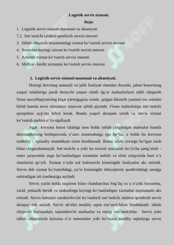 Logistik servis xizmati