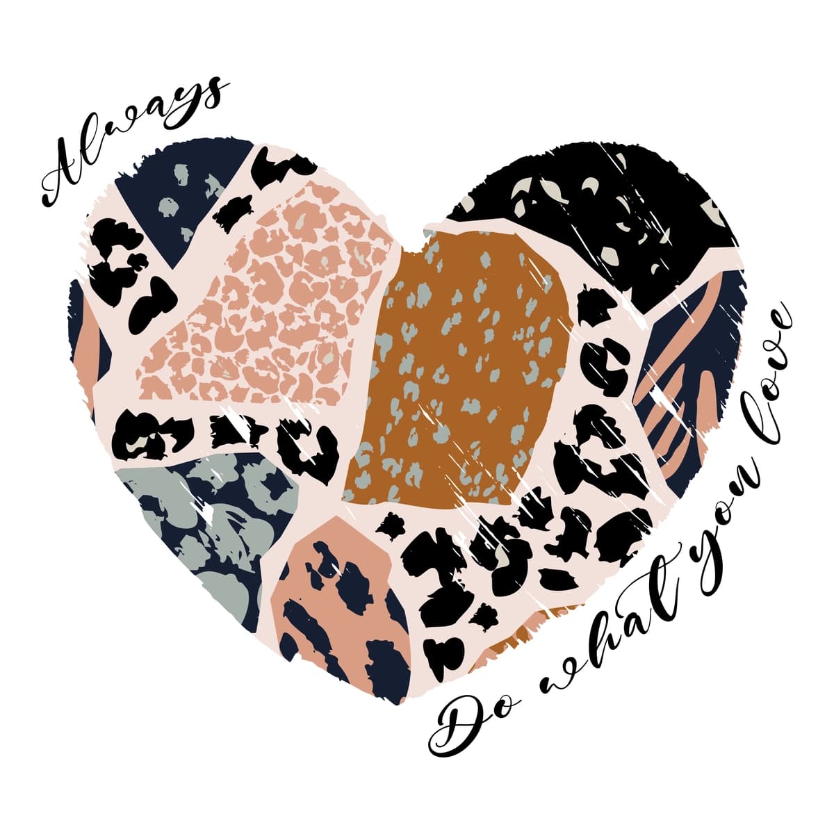 Hayvonlar naqshlari bilan bezatilgan yurakli futbolka dizayni zamonaviy ilhomlantiruvchi iqtibos | Heart tshirt design with animal prints inspirational quote trendy